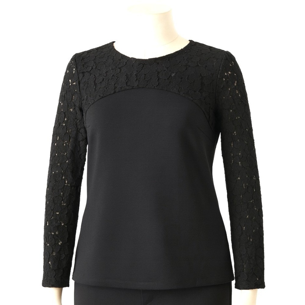 Boden Black Lace Yoke Blouse Size 2 Long Sleeve Romantic Classic Office Chic Top